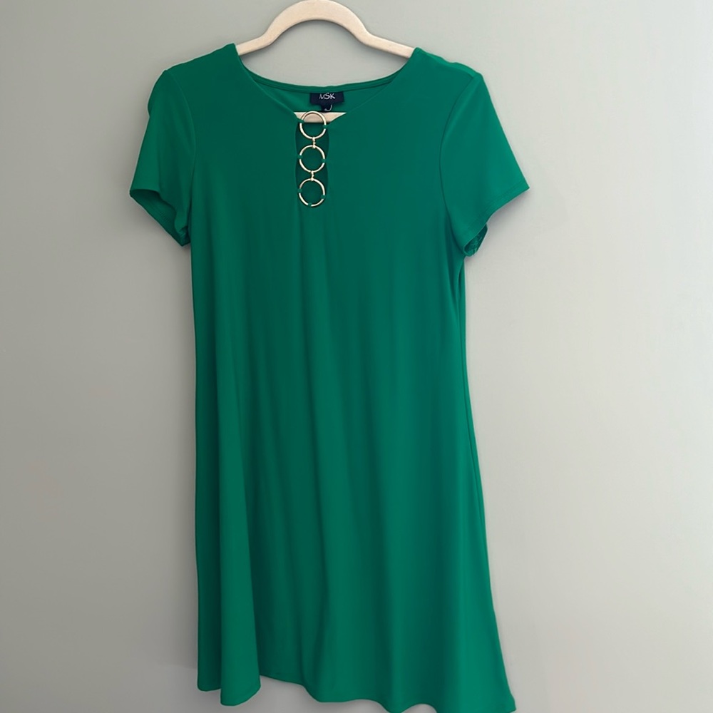 MSK short sleeve green dress with gold accents